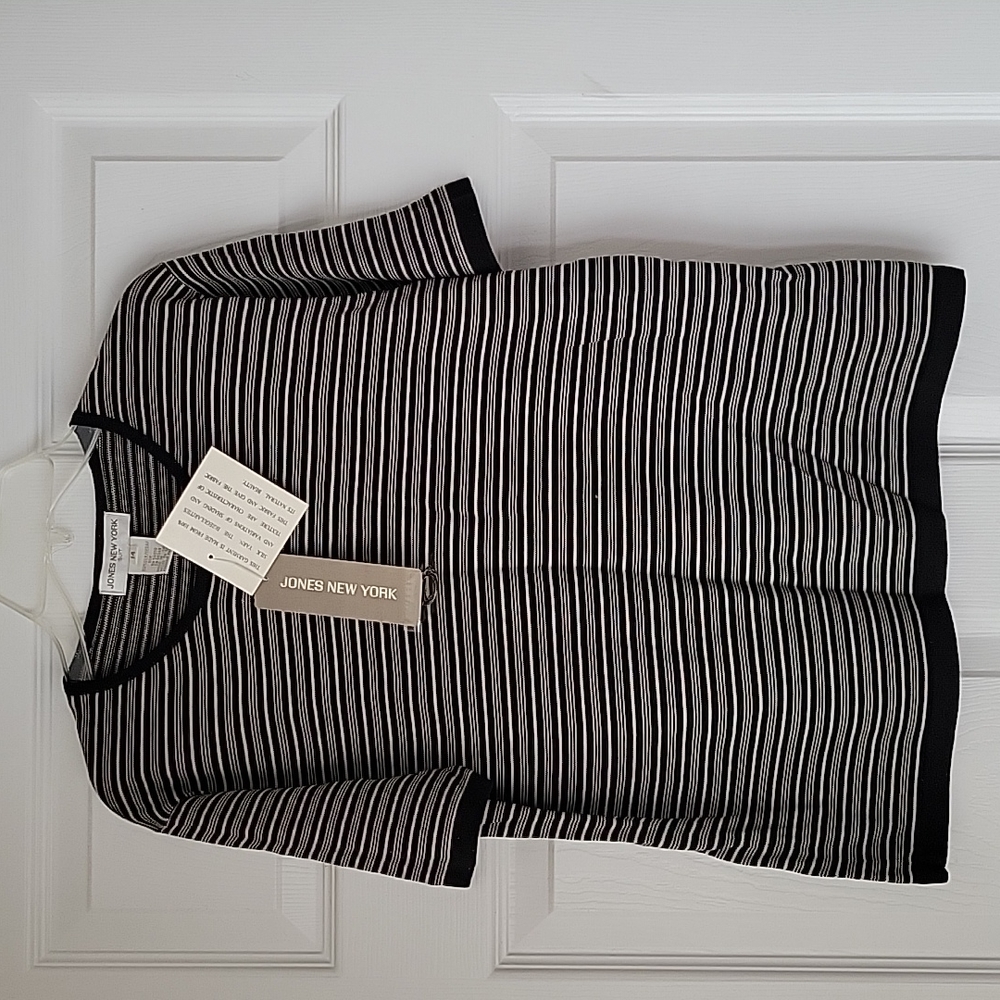 Blouse, Jones New York, sz 14, blk/WHT strip